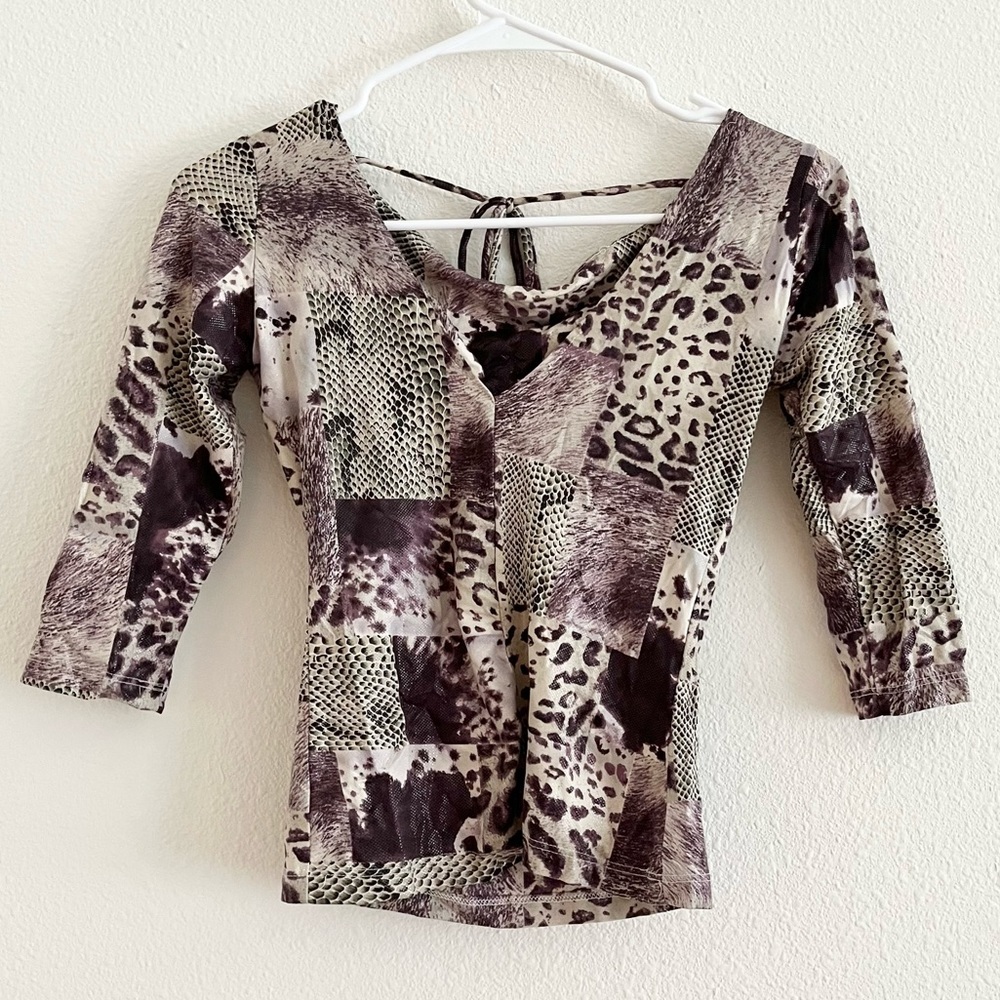 Y2K Vintage Sooki Animal Leopard Print Patch Shimmer Top Size Small